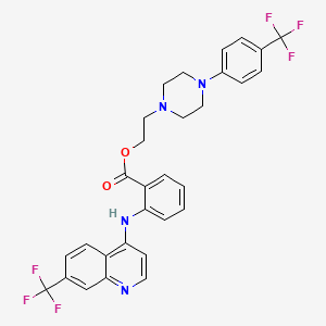 molecular formula C30H26F6N4O2 B12717629 2-(4-(alpha,alpha,alpha-Trifluoro-p-tolyl)-1-piperazinyl)ethyl o-((7-(trifluoromethyl)-4-quinolyl)amino)benzoate CAS No. 85702-69-8