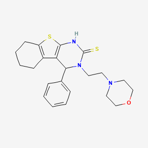 molecular formula C22H27N3OS2 B12717731 (1)Benzothieno(2,3-d)pyrimidine-2(1H)-thione, 3,4,5,6,7,8-hexahydro-3-(2-(4-morpholinyl)ethyl)-4-phenyl- CAS No. 128352-90-9