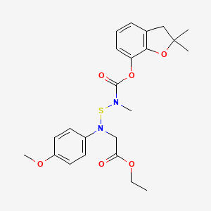 molecular formula C23H28N2O6S B12717742 Glycine, N-(((((2,3-dihydro-2,2-dimethyl-7-benzofuranyl)oxy)carbonyl)methylamino)thio)-N-(4-methoxyphenyl)-, ethyl ester CAS No. 82560-53-0