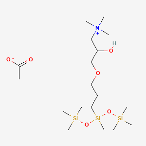 molecular formula C18H45NO6Si3 B12717759 2-Hydroxy-3-(3-(1,3,3,3-tetramethyl-1-((trimethylsilyl)oxy)disiloxanyl)propoxy)propyltrimethylammonium acetate CAS No. 94071-25-7