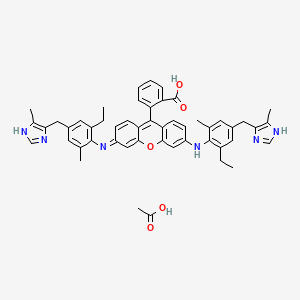 molecular formula C50H50N6O5 B12717771 9-(2-Carboxyphenyl)-3,6-bis((2-ethyl-6-methyl-4-((5-methyl-1H-imidazol-4-yl)methyl)phenyl)amino)xanthylium acetate CAS No. 85030-37-1