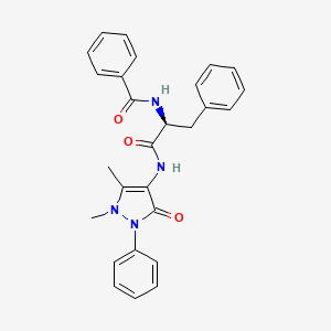 molecular formula C27H26N4O3 B12717876 Benzenepropanamide, alpha-(benzoylamino)-N-(2,3-dihydro-1,5-dimethyl-3-oxo-2-phenyl-1H-pyrazol-4-yl)-, (S)- CAS No. 151921-19-6