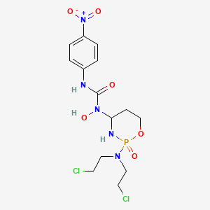 molecular formula C14H20Cl2N5O6P B12717897 Urea, N-(2-(bis(2-chloroethyl)amino)tetrahydro-2H-1,3,2-oxazaphosphorin-4-yl)-N-hydroxy-N'-(4-nitrophenyl)-, P-oxide CAS No. 97139-36-1