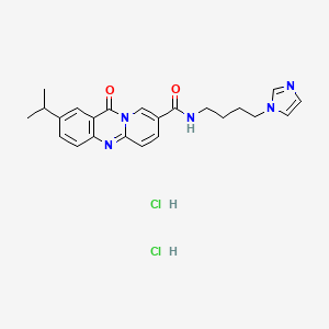 molecular formula C23H27Cl2N5O2 B12717938 11H-Pyrido(2,1-b)quinazoline-8-carboxamide, N-(4-(1H-imidazol-1-yl)butyl)-2-(1-methylethyl)-11-oxo-, dihydrochloride CAS No. 88939-96-2