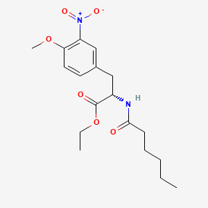 molecular formula C18H26N2O6 B12717979 DL-Tyrosine, O-methyl-3-nitro-N-(1-oxohexyl)-, ethyl ester CAS No. 118123-20-9