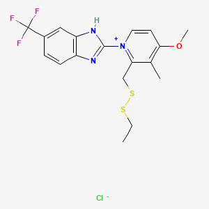 molecular formula C18H19ClF3N3OS2 B12717987 Pyridinium, 2-((ethyldithio)methyl)-4-methoxy-3-methyl-1-(5-(trifluoromethyl)-1H-benzimidazol-2-yl)-, chloride CAS No. 124474-51-7