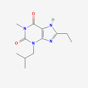 molecular formula C12H18N4O2 B12718075 1H-Purine-2,6-dione, 3,7-dihydro-8-ethyl-1-methyl-3-(2-methylpropyl)- CAS No. 132560-07-7