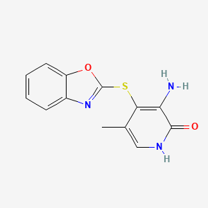 molecular formula C13H11N3O2S B12718204 2(1H)-Pyridinone, 3-amino-4-(2-benzoxazolylthio)-5-methyl- CAS No. 172469-97-5