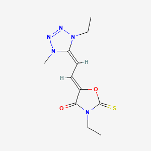 molecular formula C11H15N5O2S B12718216 3-Ethyl-5-((1-ethyl-1,4-dihydro-4-methyl-5H-tetrazol-5-ylidene)ethylidene)-2-thioxooxazolidin-4-one CAS No. 38660-41-2