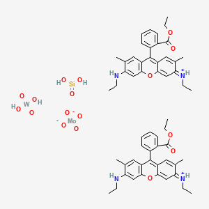 molecular formula C56H66MoN4O17SiW B12718223 Xanthylium, 9-(2-(ethoxycarbonyl)phenyl)-3,6-bis(ethylamino)-2,7-dimethyl-, molybdatetungstatesilicate CAS No. 80083-40-5