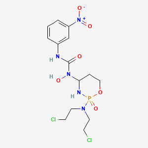 molecular formula C14H20Cl2N5O6P B12718265 Urea, N-(2-(bis(2-chloroethyl)amino)tetrahydro-2H-1,3,2-oxazaphosphorin-4-yl)-N-hydroxy-N'-(3-nitrophenyl)-, P-oxide CAS No. 97139-37-2