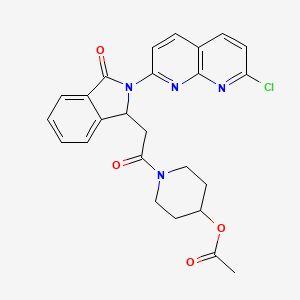 molecular formula C25H23ClN4O4 B12718293 4-Piperidinol, 1-((2-(7-chloro-1,8-naphthyridin-2-yl)-2,3-dihydro-3-oxo-1H-isoindol-1-yl)acetyl)-, acetate (ester) CAS No. 103255-80-7