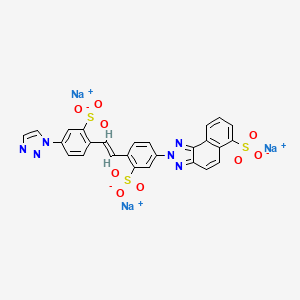 molecular formula C26H15N6Na3O9S3 B12719447 Trisodium 2-(3-sulphonato-4-(2-(2-sulphonato-4-(1H-1,2,3-triazol-1-yl)phenyl)vinyl)phenyl)-2H-naphtho(1,2-d)triazole-6-sulphonate CAS No. 85154-03-6