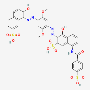 molecular formula C35H27N5O14S3 B12719464 4-Hydroxy-3-((4-((2-hydroxy-7-sulpho-1-naphthyl)azo)-2,5-dimethoxyphenyl)azo)-8-((4-sulphobenzoyl)amino)naphthalene-2-sulphonic acid CAS No. 26079-12-9