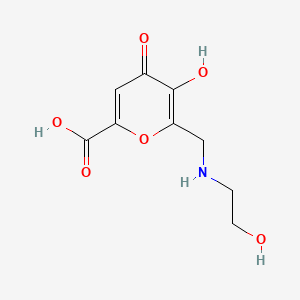 molecular formula C9H11NO6 B12719517 4H-Pyran-2-carboxylic acid, 5-hydroxy-6-(((2-hydroxyethyl)amino)methyl)-4-oxo- CAS No. 66556-10-3