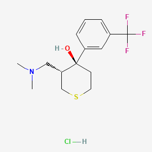 2H-Thiopyran-4-ol, tetrahydro-3-((dimethylamino)methyl)-4-(3-(trifluoromethyl)phenyl)-, hydrochloride, hemihydrate, trans-(+-)-