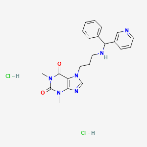 molecular formula C22H26Cl2N6O2 B12719532 1H-Purine-2,6-dione, 3,7-dihydro-1,3-dimethyl-7-(3-((phenyl-3-pyridinylmethyl)amino)propyl)-,dihydrochloride, (+-)- CAS No. 110622-77-0