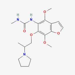 molecular formula C19H27N3O5 B12719576 N-(4,7-Dimethoxy-6-(2-pyrrolidinopropoxy)-5-benzofuranyl)-N'-methylurea CAS No. 102433-28-3