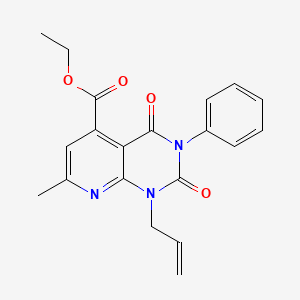 Pyrido(2,3-d)pyrimidine-5-carboxylic acid, 1,2,3,4-tetrahydro-2,4-dioxo-7-methyl-3-phenyl-1-(2-propenyl)-, ethyl ester