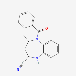 molecular formula C18H17N3O B12719603 5-Benzoyl-4-methyl-2,3,4,5-tetrahydro-1H-1,5-benzodiazepine-2-carbonitrile CAS No. 92911-32-5