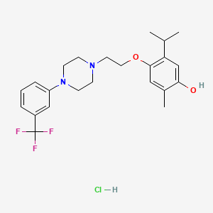 molecular formula C23H30ClF3N2O2 B12719658 Phenol, 2-methyl-5-(1-methylethyl)-4-(2-(4-(3-(trifluoromethyl)phenyl)-1-piperazinyl)ethoxy)-, monohydrochloride CAS No. 103840-27-3