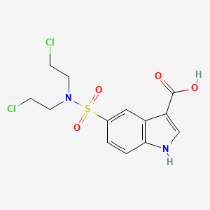 molecular formula C13H14Cl2N2O4S B12719708 1H-Indole-3-carboxylic acid, 5-((bis(2-chloroethyl)amino)sulfonyl)- CAS No. 120729-95-5