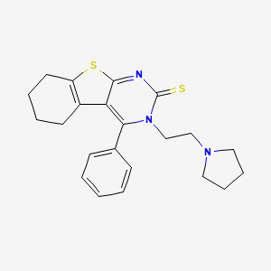 molecular formula C22H25N3S2 B12719791 (1)Benzothieno(2,3-d)pyrimidine-2(3H)-thione, 5,6,7,8-tetrahydro-4-phenyl-3-(2-pyrrolidinyl)ethyl)- CAS No. 128368-39-8