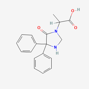 molecular formula C18H18N2O3 B12719806 4,4-Diphenyl-alpha-methyl-5-oxo-1-imidazolidineacetic acid CAS No. 130908-38-2