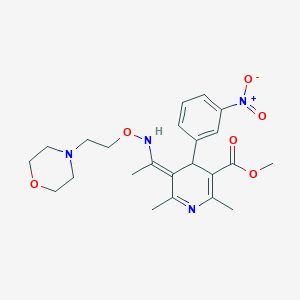 molecular formula C23H30N4O6 B12719838 3-Pyridinecarboxylic acid, 1,4-dihydro-2,6-dimethyl-5-(1-((2-(4-morpholinyl)ethoxy)imino)ethyl)-4-(3-nitrophenyl)-, methyl ester CAS No. 112772-28-8