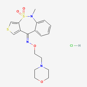 molecular formula C18H22ClN3O4S2 B12719881 Thieno(3,4-c)(2,1)benzothiazepin-10(5H)-one, 5-methyl-, O-(2-(4-morpholinyl)ethyl)oxime, 4,4-dioxide, monohydrochloride CAS No. 181145-40-4