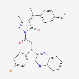 molecular formula C29H22BrN5O3 B12719912 3H-Pyrazol-3-one, 2,4-dihydro-2-((9-bromo-6H-indolo(2,3-b)quinoxalin-6-yl)acetyl)-4-((1-(4-methoxyphenyl)ethylidene)-5-methyl- CAS No. 119457-32-8