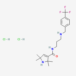 molecular formula C20H30Cl2F3N3O B12719943 1H-Pyrrole-3-carboxamide, 2,5-dihydro-2,2,5,5-tetramethyl-N-(3-(((4-(trifluoromethyl)phenyl)methyl)amino)propyl)-, dihydrochloride CAS No. 93798-95-9