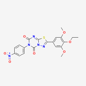 molecular formula C20H17N5O7S B12719955 5H-(1,3,4)Thiadiazolo(3,2-a)(1,3,5)triazine-5,7(6H)-dione, 2-(3,5-dimethoxy-4-ethoxyphenyl)-6-(4-nitrophenyl)- CAS No. 125766-52-1