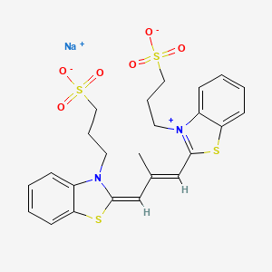 molecular formula C24H25N2NaO6S4 B12720052 Hydrogen-2-(2-methyl-3-(3-(3-sulphonatopropyl)-3H-benzothiazol-2-ylidene)prop-1-enyl)-3-(3-sulphonatopropyl)benzothiazolium, sodium salt CAS No. 59867-77-5