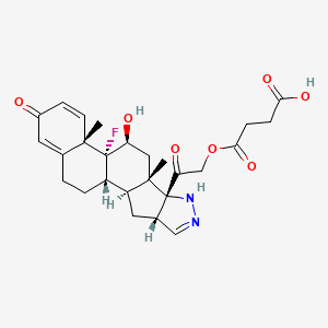 molecular formula C26H31FN2O7 B12720094 9-Fluoro-2',16beta-dihydro-11beta-hydroxypregna-1,4-dieno(17,16-c)pyrazole-3,20-dione 21-(3-carboxypropionate) CAS No. 72149-81-6