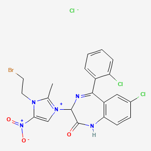 molecular formula C21H17BrCl3N5O3 B12720101 1H-Imidazolium, 1-(2-bromoethyl)-3-(7-chloro-5-(2-chlorophenyl)-2,3-dihydro-2-oxo-1H-1,4-benzodiazepin-3-yl)-2-methyl-5-nitro-, chloride CAS No. 52995-65-0