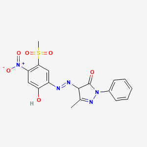 molecular formula C17H15N5O6S B12720130 2,4-Dihydro-4-((2-hydroxy-5-(methylsulphonyl)-4-nitrophenyl)azo)-5-methyl-2-phenyl-3H-pyrazol-3-one CAS No. 35954-29-1