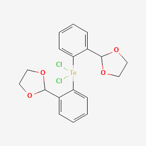 molecular formula C18H18Cl2O4Te B12720156 Tellurium, bis(o-(1,3-dioxolan-2-yl)phenyl)dichloro- CAS No. 84438-48-2