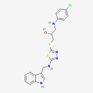 molecular formula C20H20ClN5OS2 B12720164 2-Propanol, 1-((4-chlorophenyl)amino)-3-((5-((1H-indol-3-ylmethyl)amino)-1,3,4-thiadiazol-2-yl)thio)- CAS No. 86717-03-5