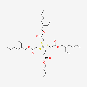 molecular formula C37H70O8S3Sn B12720351 2-Ethylhexyl 4-(3-butoxy-3-oxopropyl)-10-ethyl-4-[[2-[(2-ethylhexyl)oxy]-2-oxoethyl]thio]-7-oxo-8-oxa-3,5-dithia-4-stannatetradecanoate CAS No. 75457-52-2