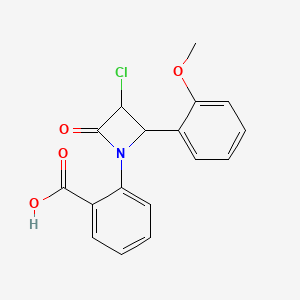 molecular formula C17H14ClNO4 B12720434 2-(3-Chloro-2-(2-methoxyphenyl)-4-oxo-1-azetidinyl)benzoic acid CAS No. 136687-75-7