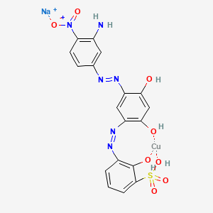 molecular formula C18H14CuN6NaO8S+ B12720445 Sodium (3-((5-((3-amino-4-nitrophenyl)azo)-2,4-dihydroxyphenyl)azo)-2-hydroxybenzenesulphonato(3-))cuprate(1-) CAS No. 83863-34-7