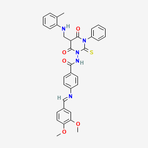 Benzamide, 4-(((3,4-dimethoxyphenyl)methylene)amino)-N-(tetrahydro-5-(((2-methylphenyl)amino)methyl)-4,6-dioxo-3-phenyl-2-thioxo-1(2H)-pyrimidinyl)-