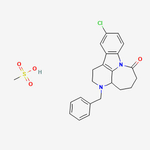 molecular formula C23H25ClN2O4S B12720458 3,7a-Diazacyclohepta(jk)fluoren-7(1H)-one, 2,3,3a,4,5,6-hexahydro-10-chloro-3-(phenylmethyl)-,(+-)-, monomethanesulfonate CAS No. 87255-61-6