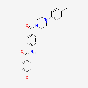 molecular formula C26H27N3O3 B12720461 Benzamide, 4-methoxy-N-(4-((4-(4-methylphenyl)-1-piperazinyl)carbonyl)phenyl)- CAS No. 89767-65-7