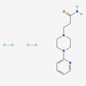 molecular formula C12H20Cl2N4O B12720462 1-Piperazinepropanamide, 4-(2-pyridinyl)-, dihydrochloride CAS No. 104373-89-9