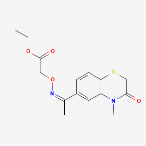 molecular formula C15H18N2O4S B12720482 Acetic acid, (((1-(3,4-dihydro-4-methyl-3-oxo-2H-1,4-benzothiazin-6-yl)ethylidene)amino)oxy)-, ethyl ester CAS No. 91119-76-5