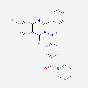 molecular formula C26H23BrN4O2 B12720518 Piperidine, 1-(4-((7-bromo-4-oxo-2-phenyl-3(4H)-quinazolinyl)amino)benzoyl)- CAS No. 131604-20-1