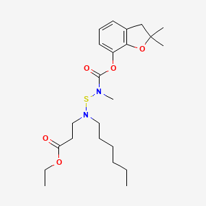 molecular formula C23H36N2O5S B12720610 beta-Alanine, N-(((((2,3-dihydro-2,2-dimethyl-7-benzofuranyl)oxy)carbonyl)methylamino)thio)-N-hexyl-, ethyl ester CAS No. 82560-66-5