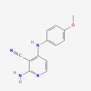 molecular formula C13H12N4O B12720704 3-Pyridinecarbonitrile, 2-amino-4-((4-methoxyphenyl)amino)- CAS No. 130688-27-6